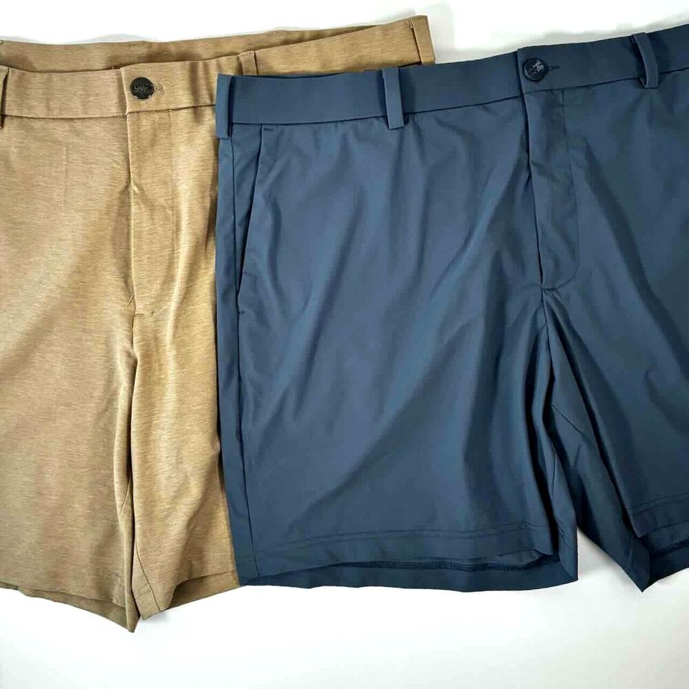 Two Callaway Men's Golf Shorts: Blue 7" Inseam & Tan 8" Inseam - Size 40